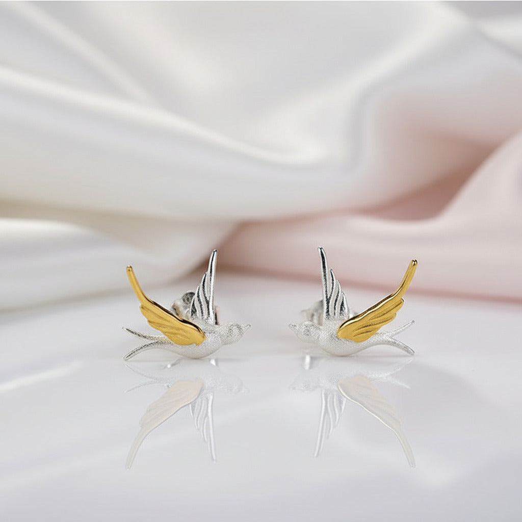Flying Swallows Stud Earrings-Black Diamonds New York
