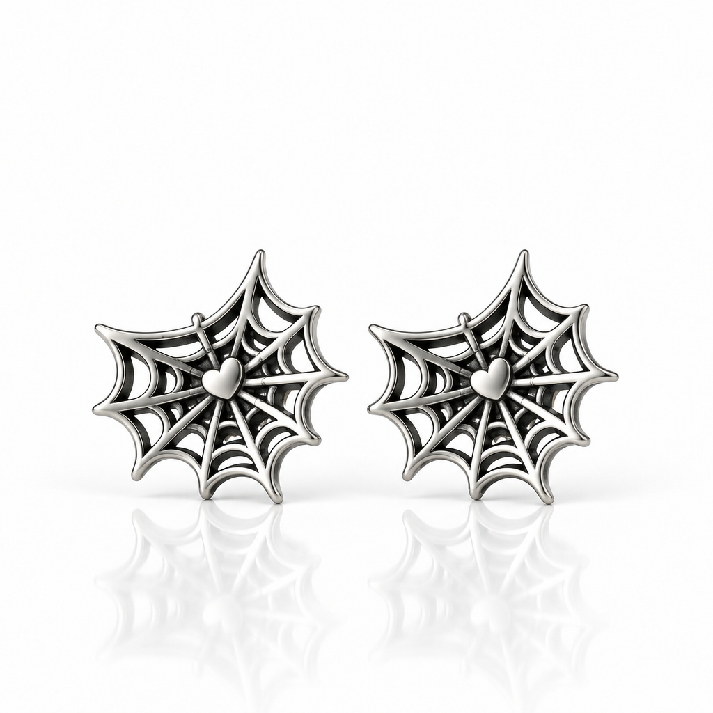 Gothic Option Retro Spider Web Stud Earrings-Black Diamonds New York