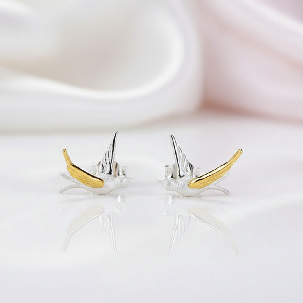Flying Swallows Stud Earrings-Black Diamonds New York