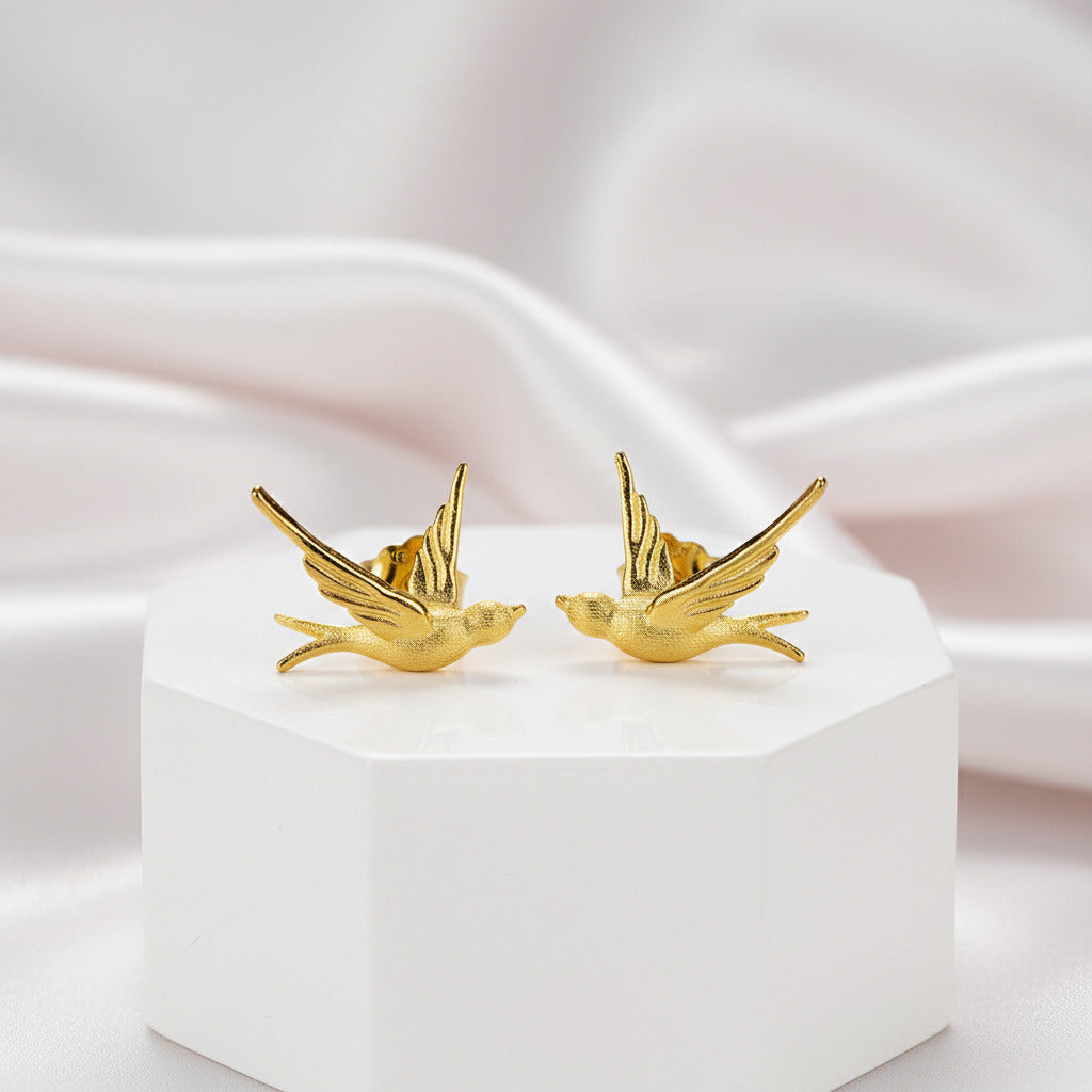 Flying Swallows Stud Earrings-Black Diamonds New York