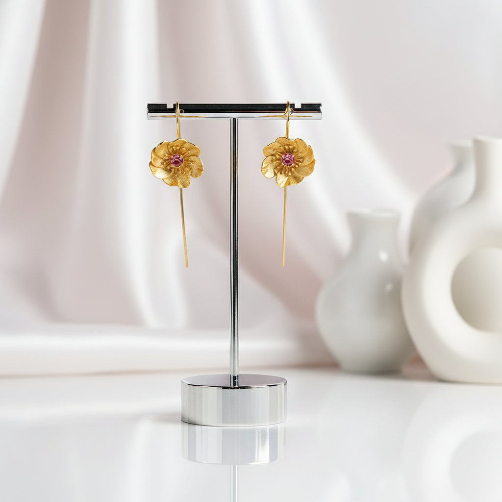 Blooming Anemone Flower Dangle Earrings-Black Diamonds New York