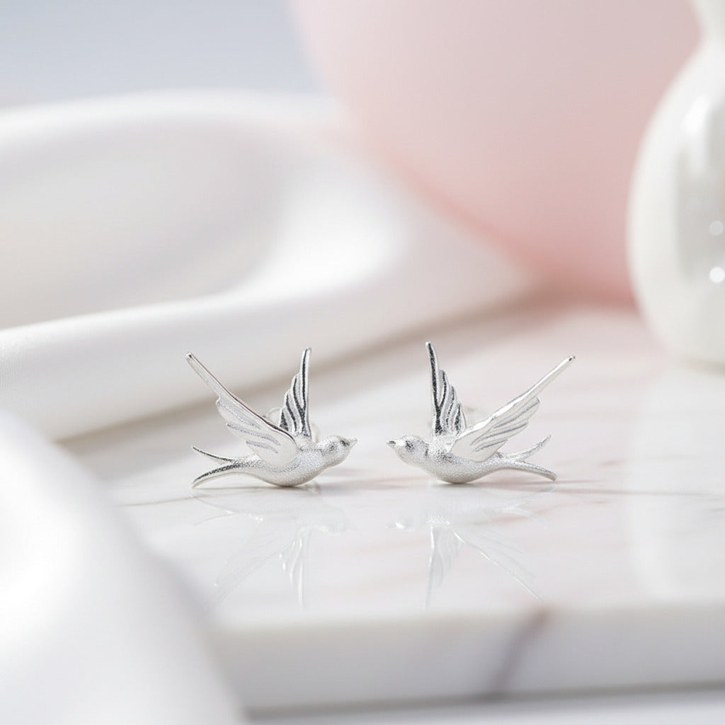 Flying Swallows Stud Earrings-Black Diamonds New York