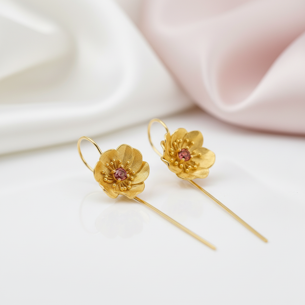 Blooming Anemone Flower Dangle Earrings-Black Diamonds New York