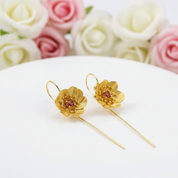 Blooming Anemone Flower Dangle Earrings-Black Diamonds New York