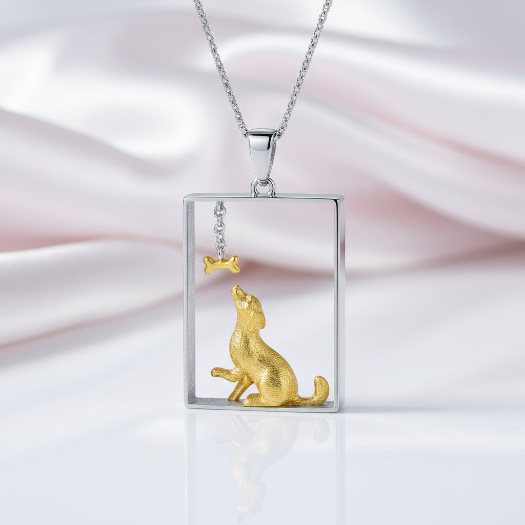 Dachshund Dog & Bone Necklace-Black Diamonds New York
