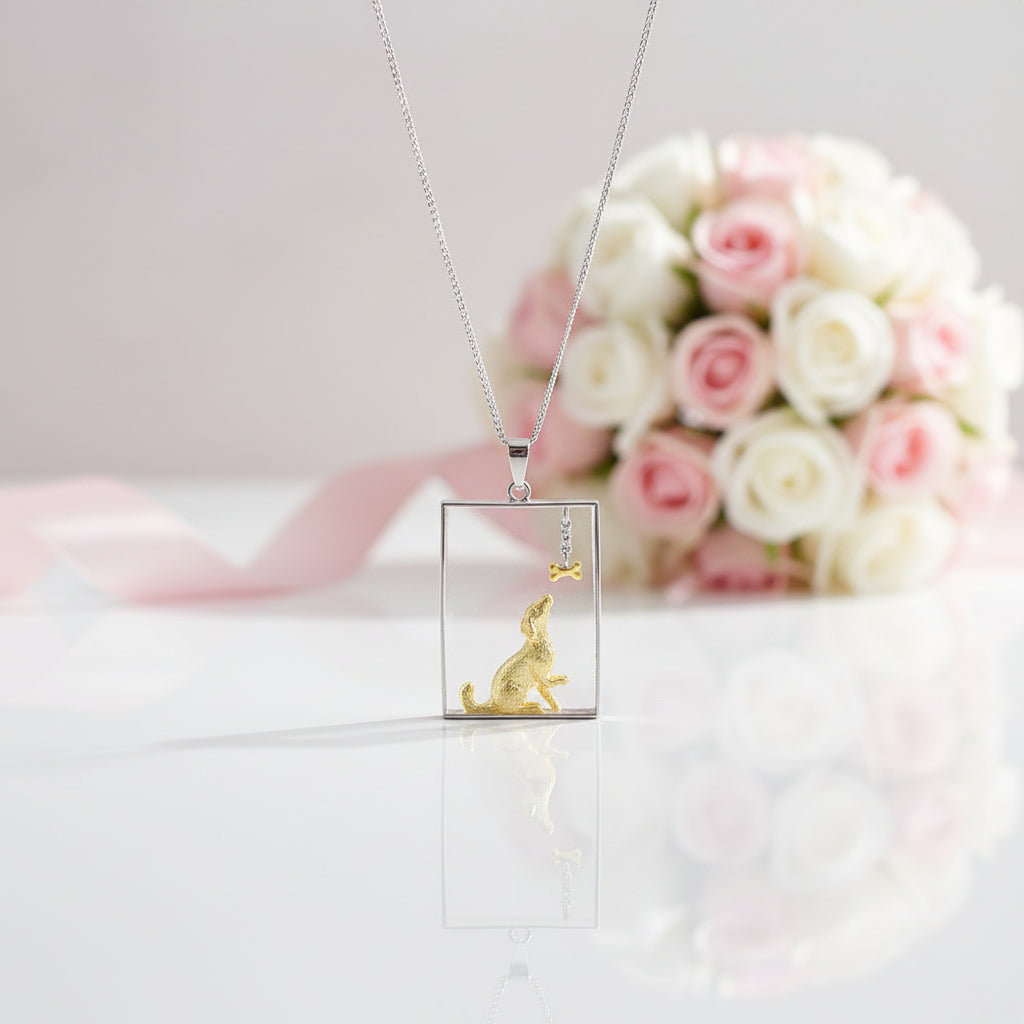 Dachshund Dog & Bone Necklace-Black Diamonds New York
