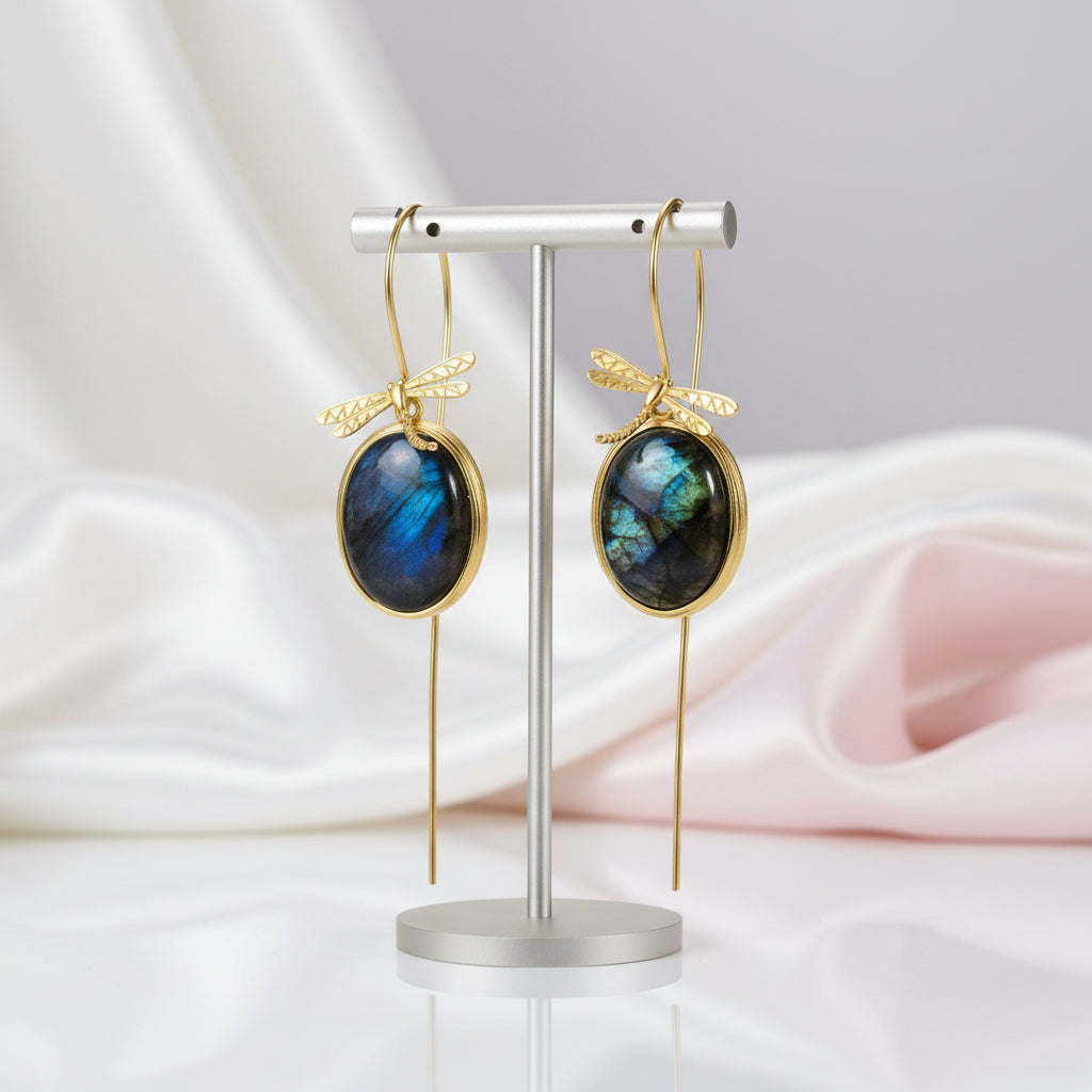 Labradorite Dragonfly Earrings-Black Diamonds New York