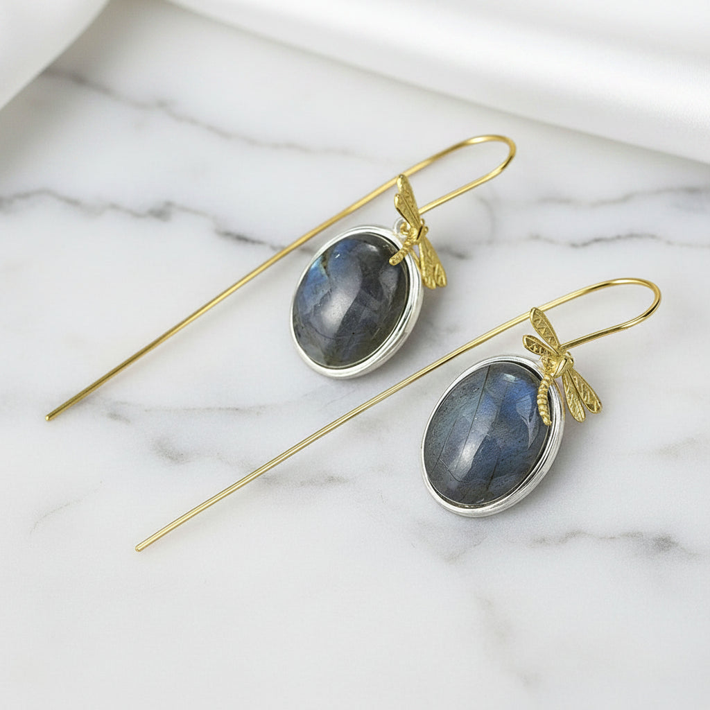 Labradorite Dragonfly Earrings-Black Diamonds New York