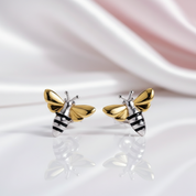 Gold Honey Bee Stud Earrings-Black Diamonds New York