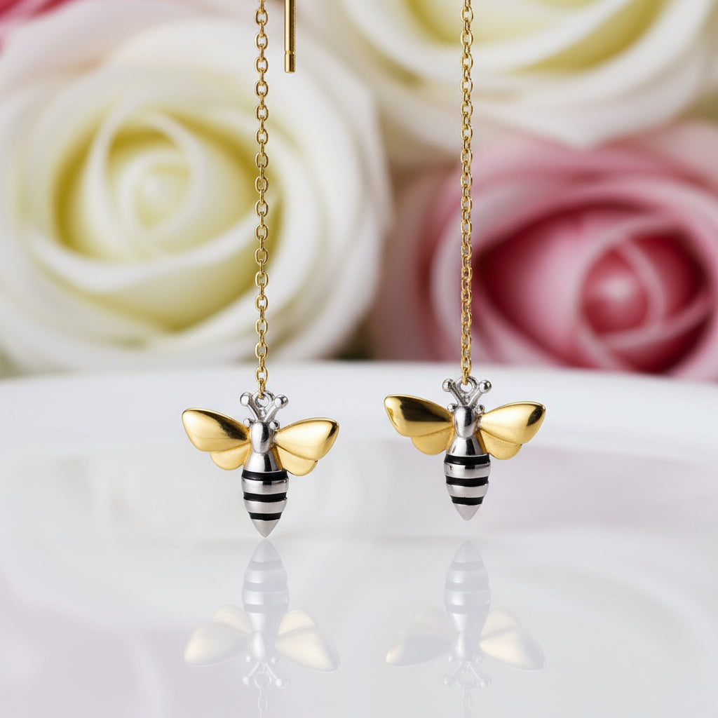 Lovely Honey Bee Dangle Earrings-Black Diamonds New York