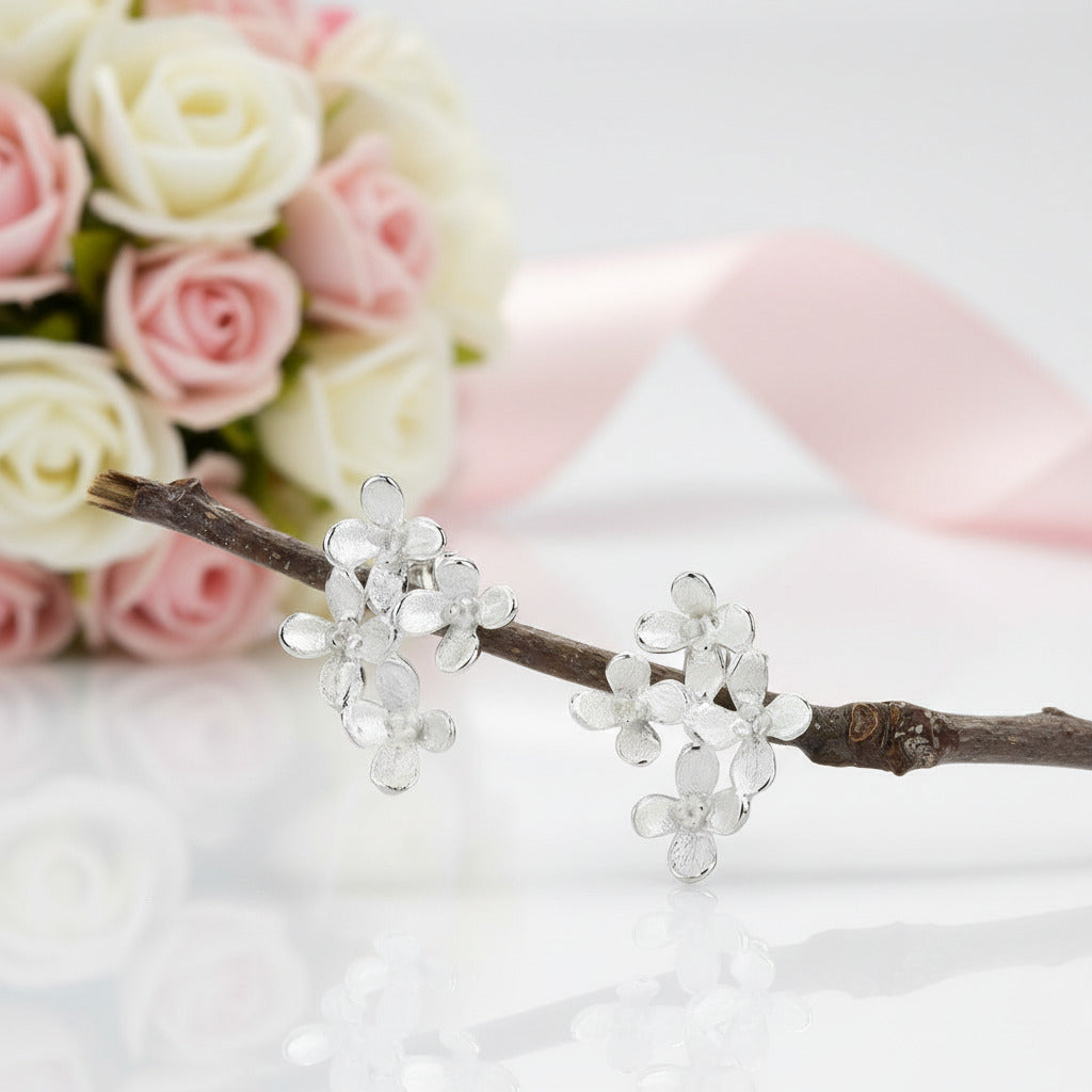 Luxury Osmanthus Flower Stud Earrings-Black Diamonds New York