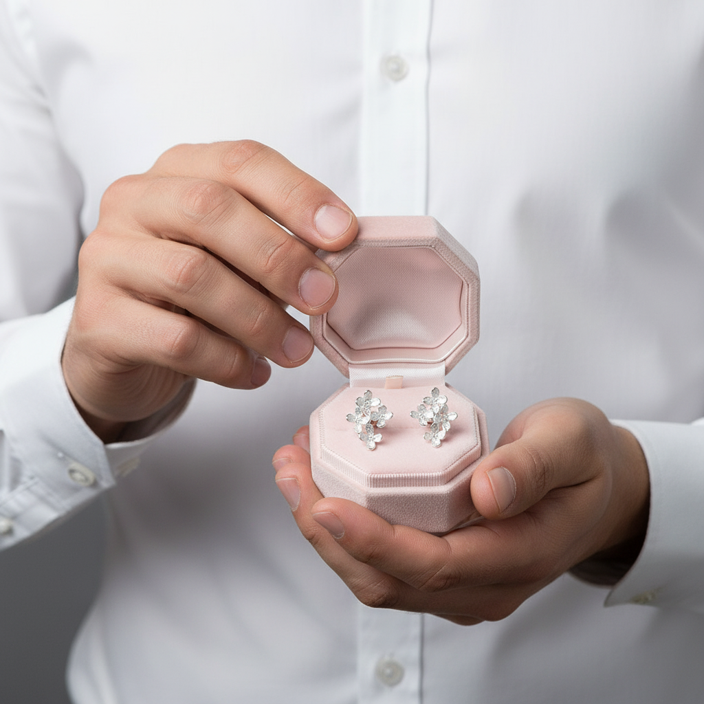 Luxury Osmanthus Flower Stud Earrings-Black Diamonds New York