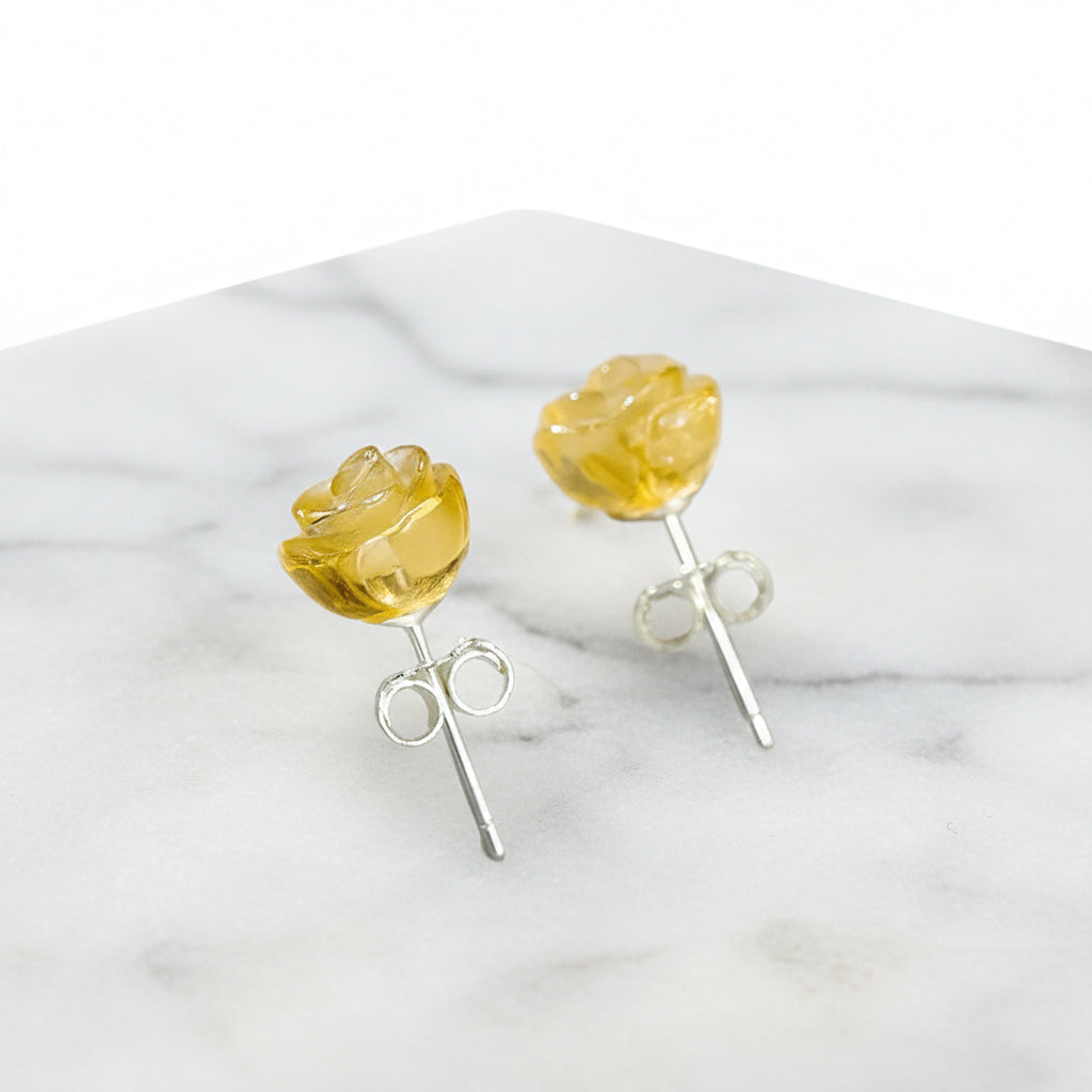 Rose Flower Stud Earrings-Black Diamonds New York
