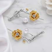 Plum Blossom Flower Drop Earrings-Black Diamonds New York