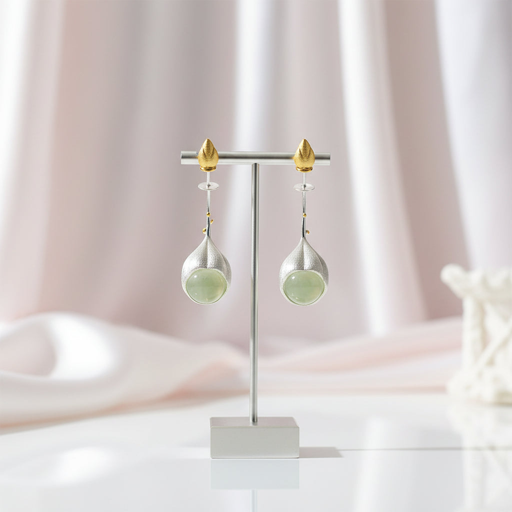 Elegant Lotus Buds Dangle Earrings-Black Diamonds New York