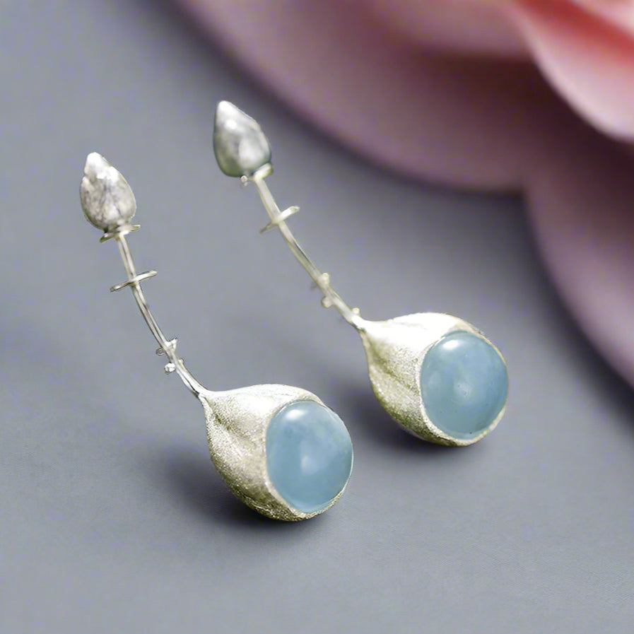 Elegant Lotus Buds Dangle Earrings-Black Diamonds New York