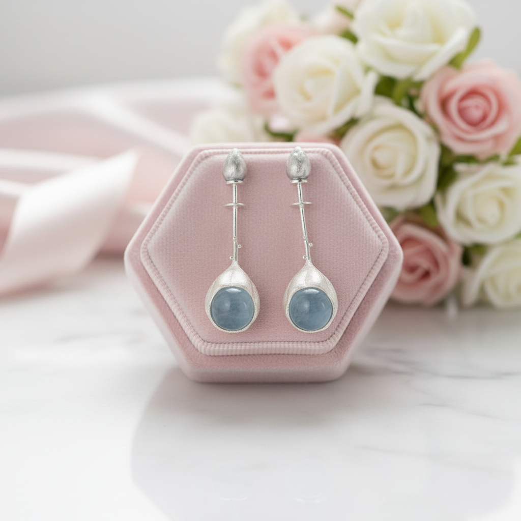 Elegant Lotus Buds Dangle Earrings-Black Diamonds New York