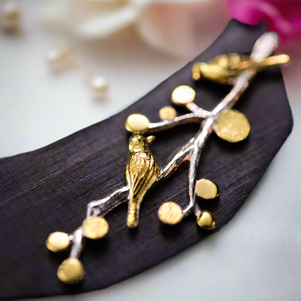 Natural Ebony Vintage Lovely Birds Necklace-Black Diamonds New York