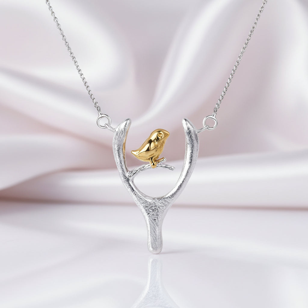 Bird and Wish Bone Necklace-Black Diamonds New York