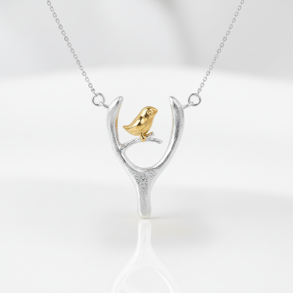 Bird and Wish Bone Necklace-Black Diamonds New York