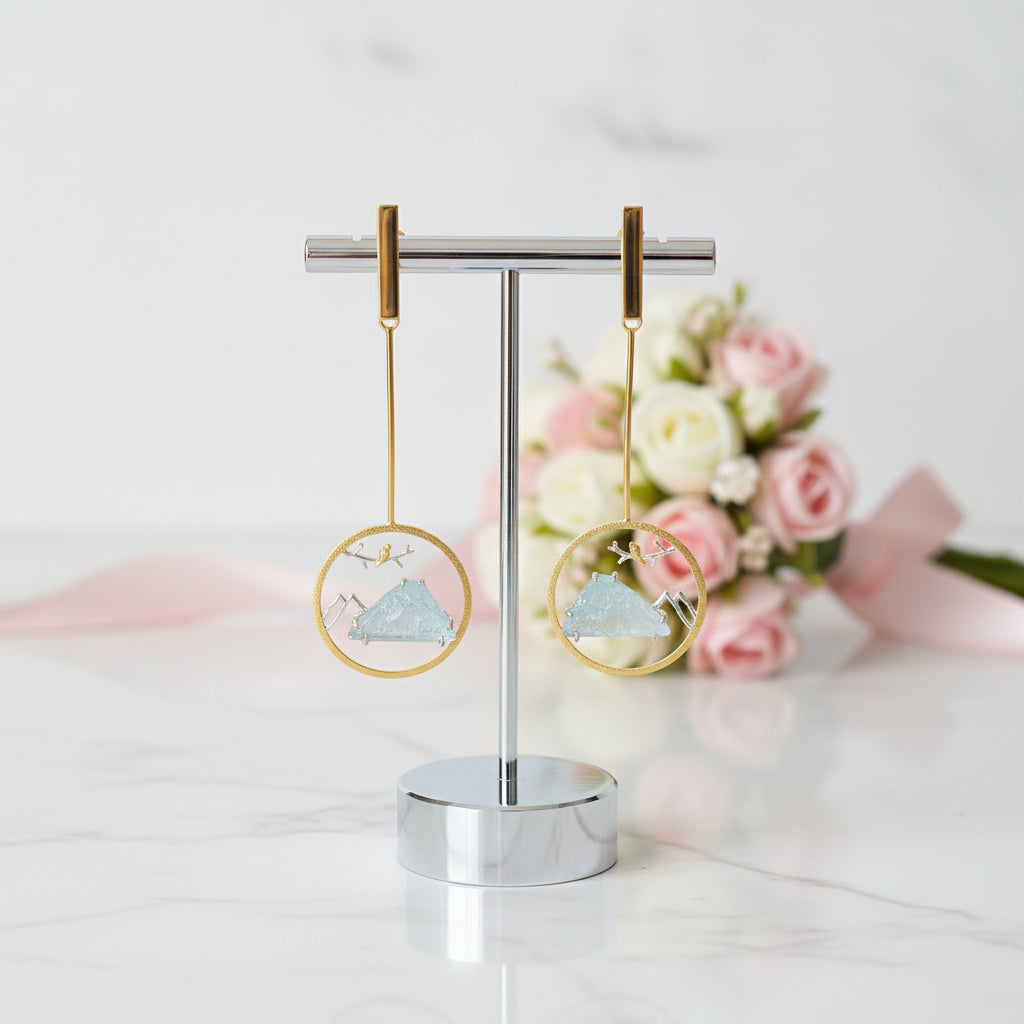 Aquamarine Bird Whisper Dangle Earrings-Black Diamonds New York