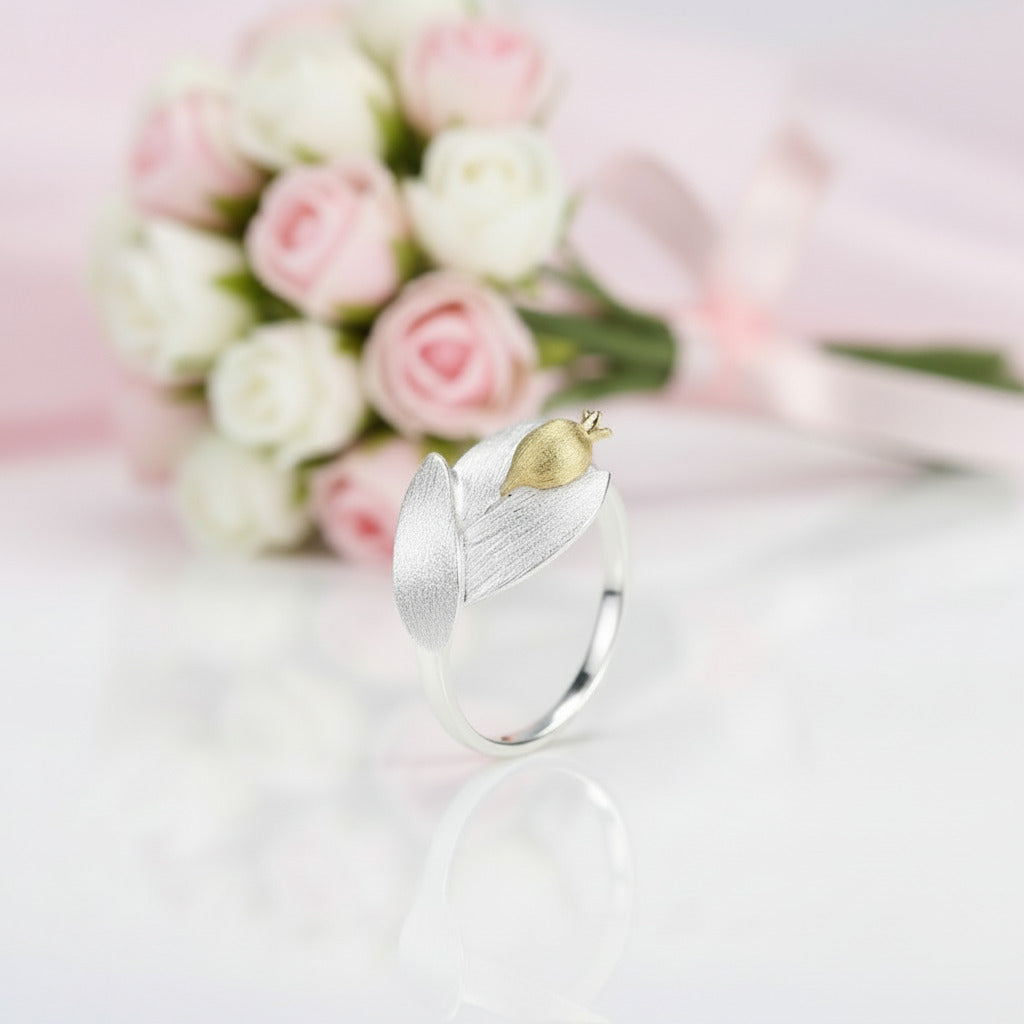 Pomegranate Fruit Leaves & Branch Adjustable Rings-Black Diamonds New York
