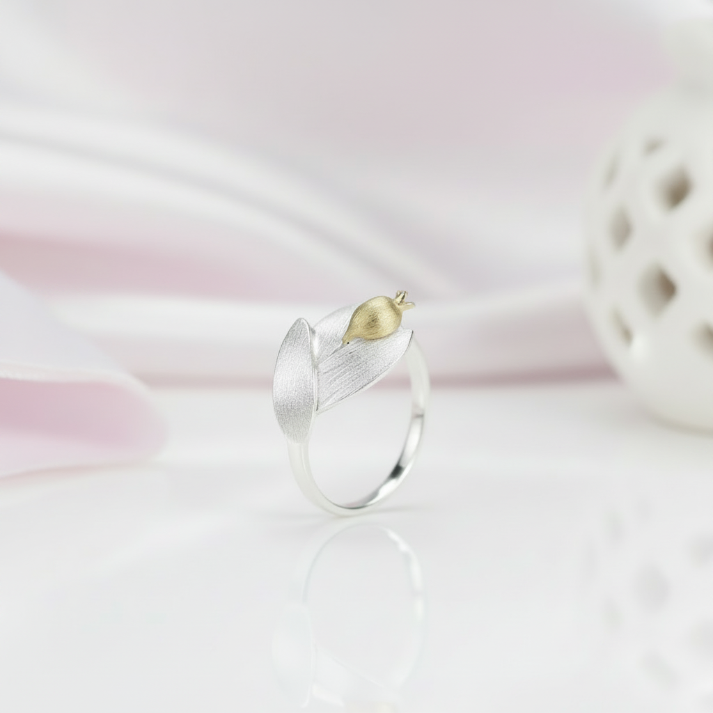 Pomegranate Fruit Leaves & Branch Adjustable Rings-Black Diamonds New York