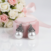 Mother of Pearl Forget-Me-Not Flower Drop Earrings-Black Diamonds New York