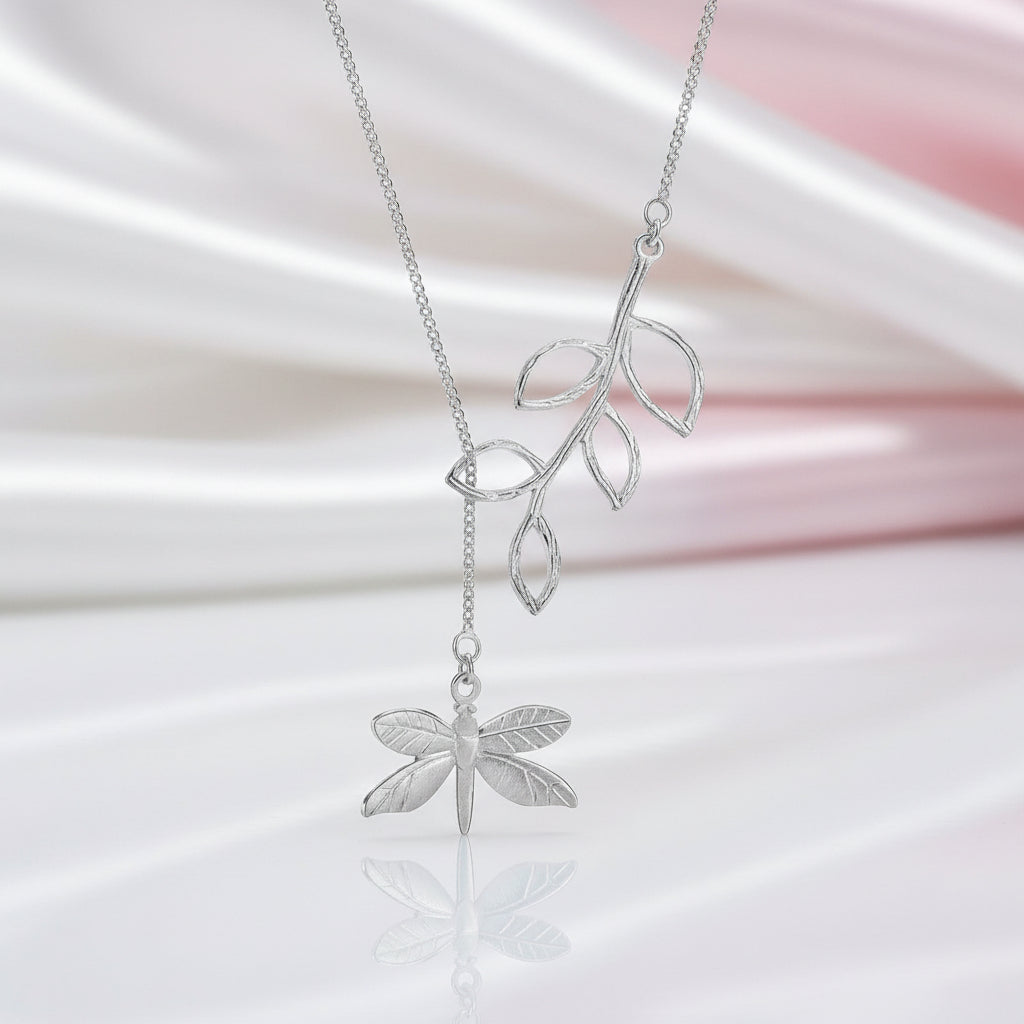 Dragonfly and Leaves Necklace-Black Diamonds New York