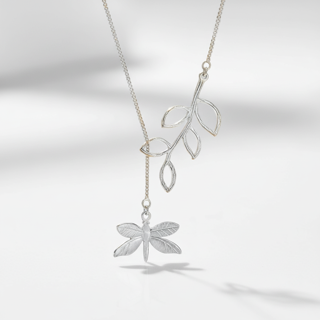 Dragonfly and Leaves Necklace-Black Diamonds New York