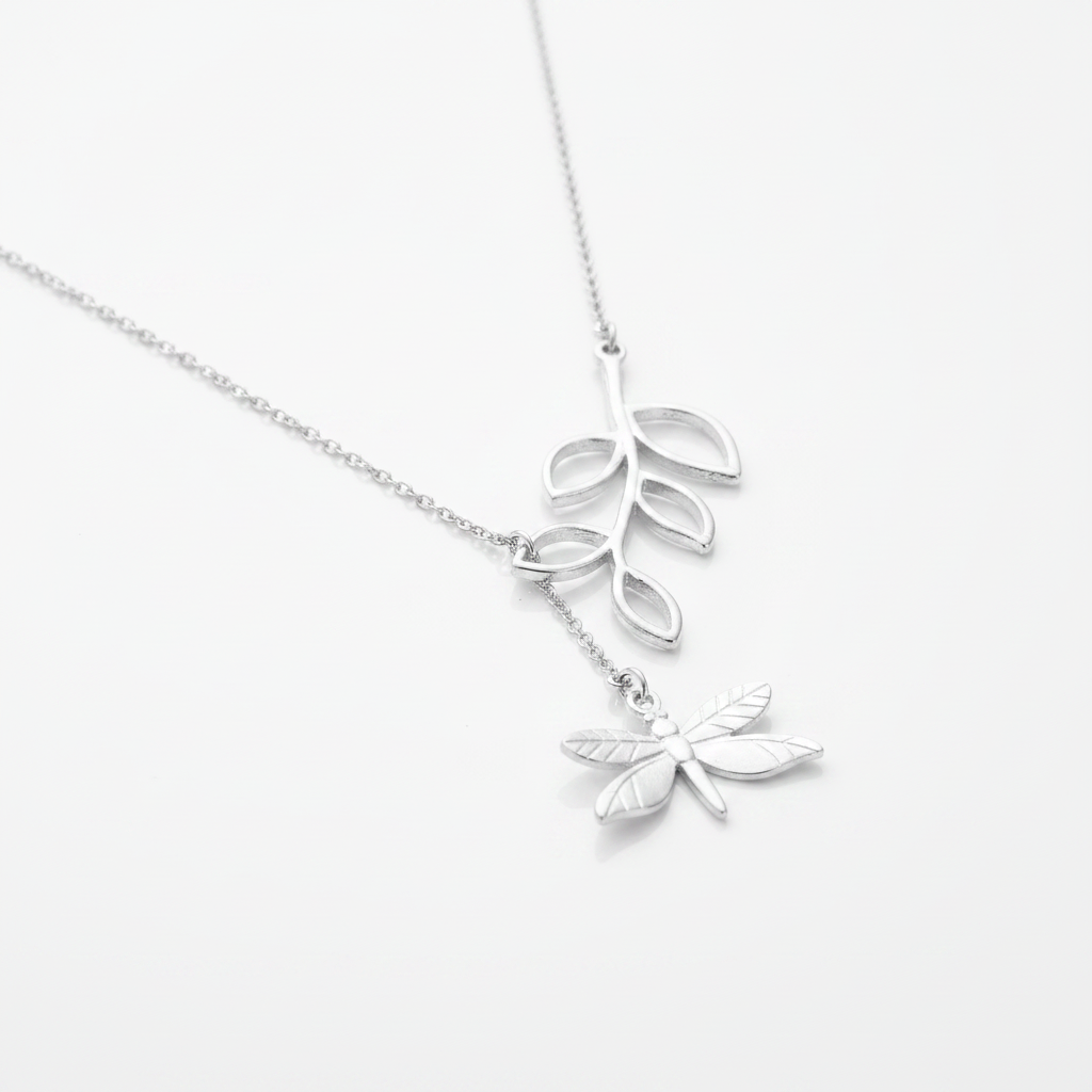 Dragonfly and Leaves Necklace-Black Diamonds New York