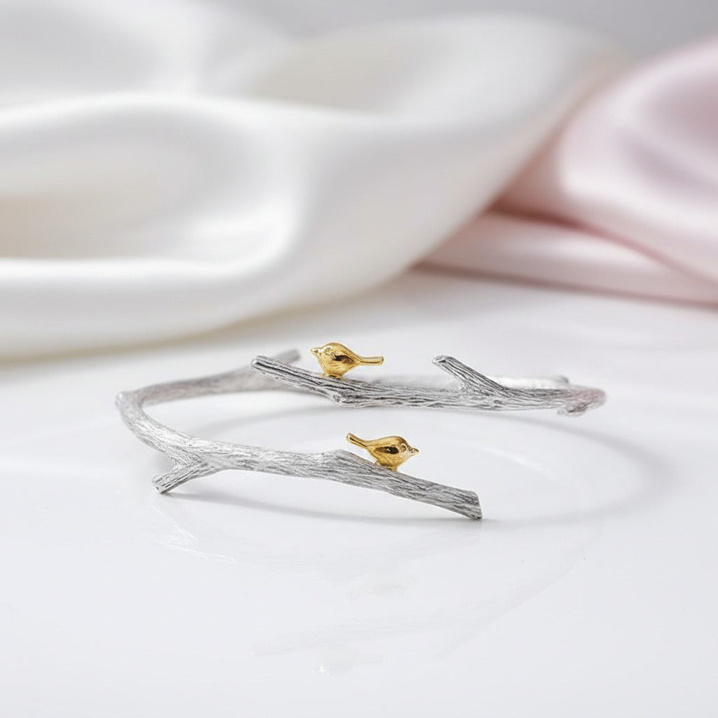 Birds on Branch Adjustable Bangle-Black Diamonds New York