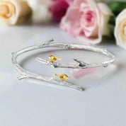 Birds on Black Branch Adjustable Bangle-Black Diamonds New York