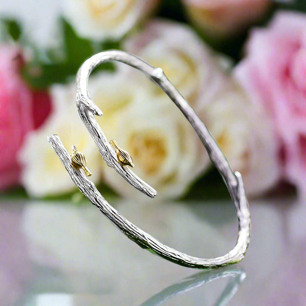 Birds on Branch Adjustable Bangle-Black Diamonds New York