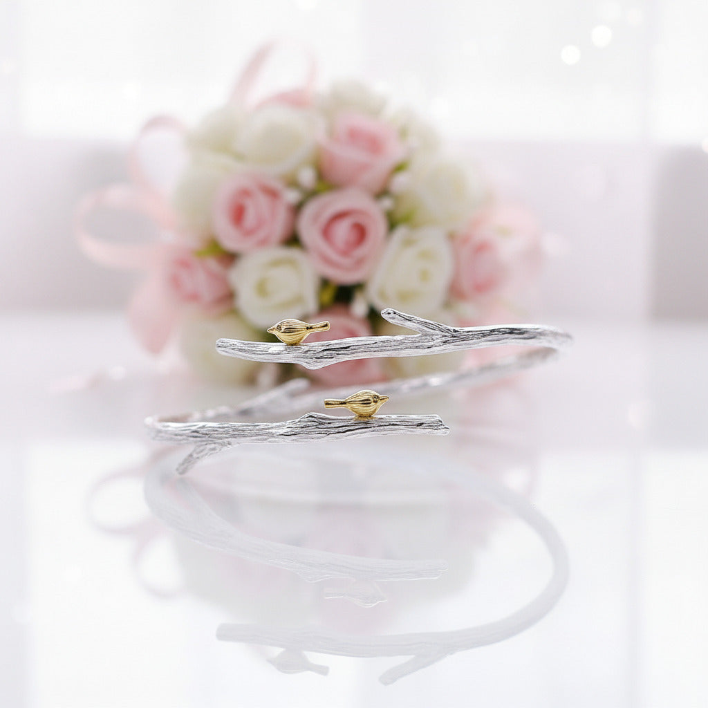 Birds on Branch Adjustable Bangle-Black Diamonds New York