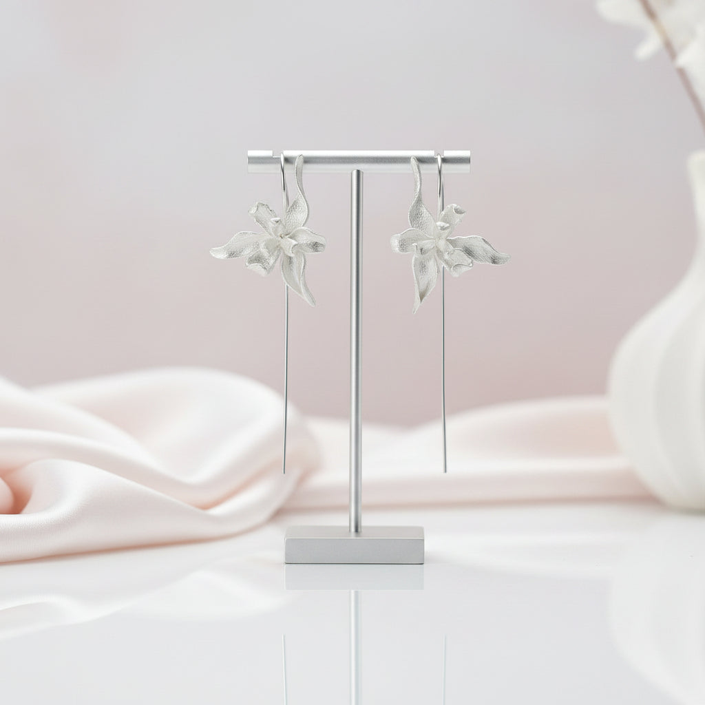 Elegant Iris Flower Dangle Earrings-Black Diamonds New York