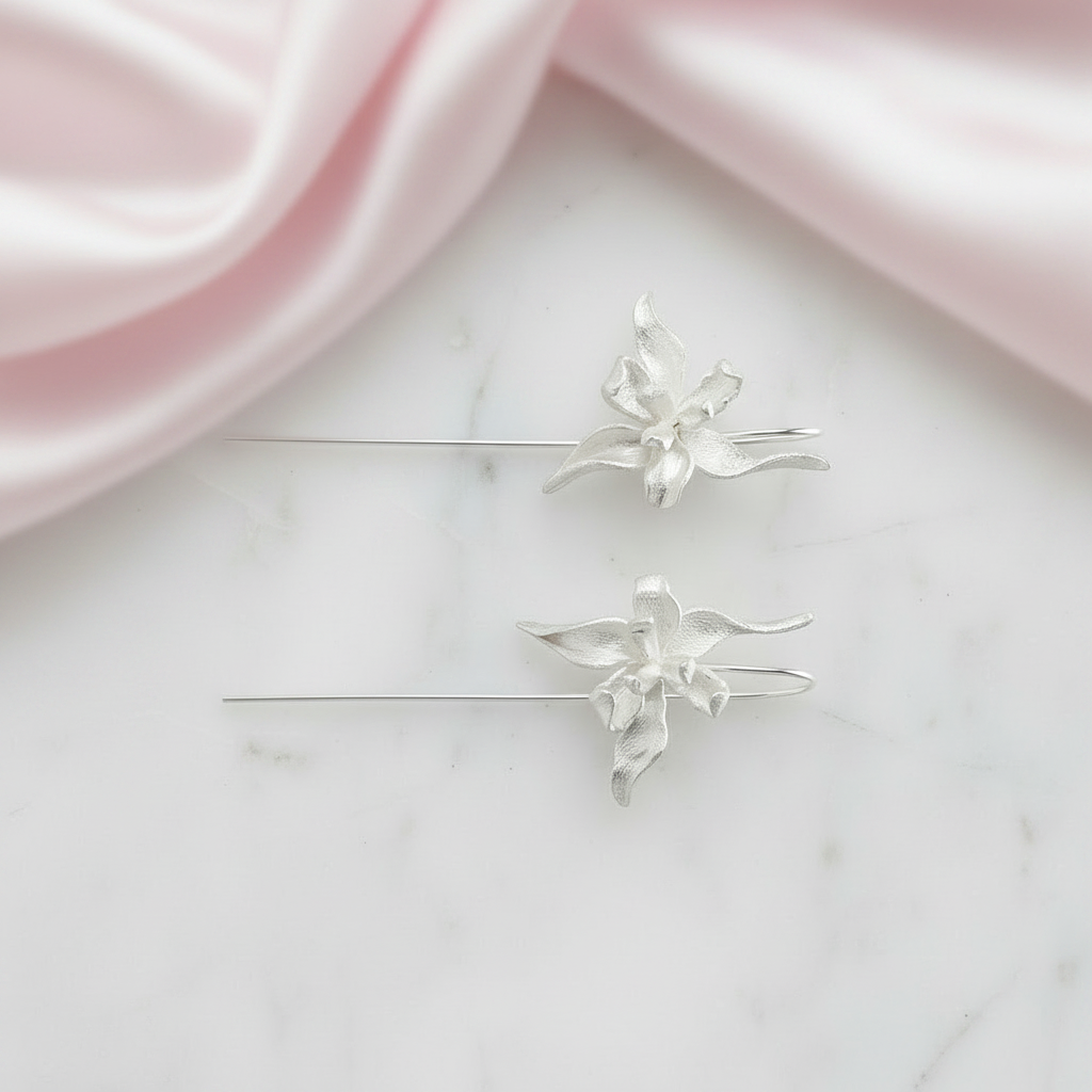 Elegant Iris Flower Dangle Earrings-Black Diamonds New York