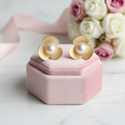 Clover Flower with Pearl Stud Earrings-Black Diamonds New York