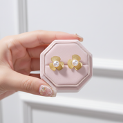Clover Flower with Pearl Stud Earrings-Black Diamonds New York
