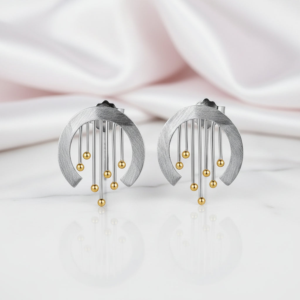 Vintage Curtain Stud Earrings-Black Diamonds New York