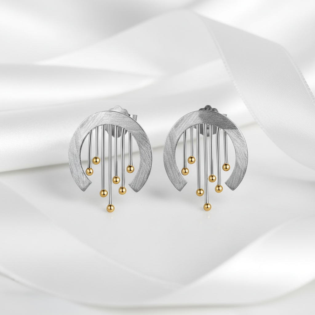 Vintage Curtain Stud Earrings-Black Diamonds New York