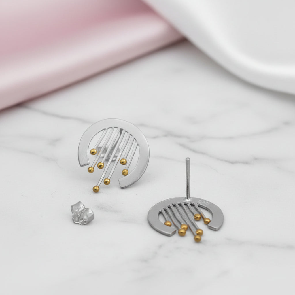 Vintage Curtain Stud Earrings-Black Diamonds New York