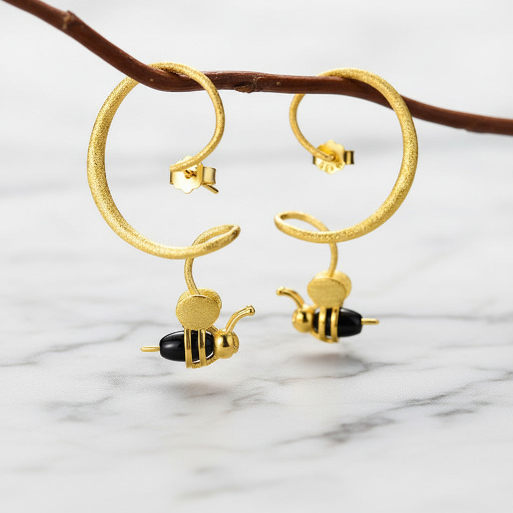 Honey Bee Dangle Earrings-Black Diamonds New York
