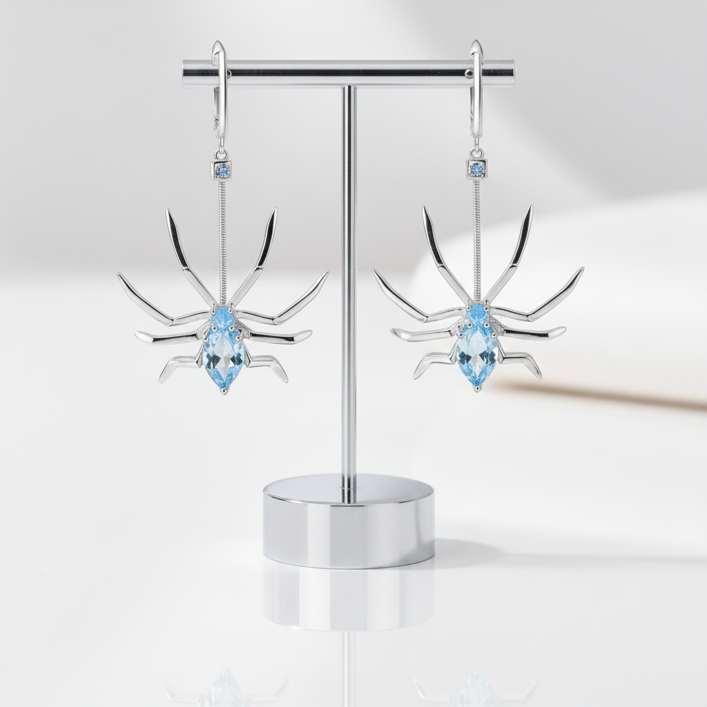 Sky Blue Topaz Spider Vintage Drop Earrings-Black Diamonds New York