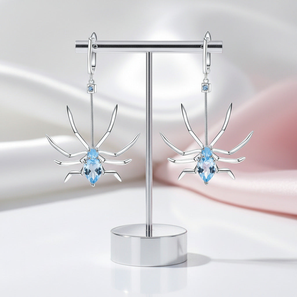 Sky Blue Topaz Spider Vintage Drop Earrings-Black Diamonds New York