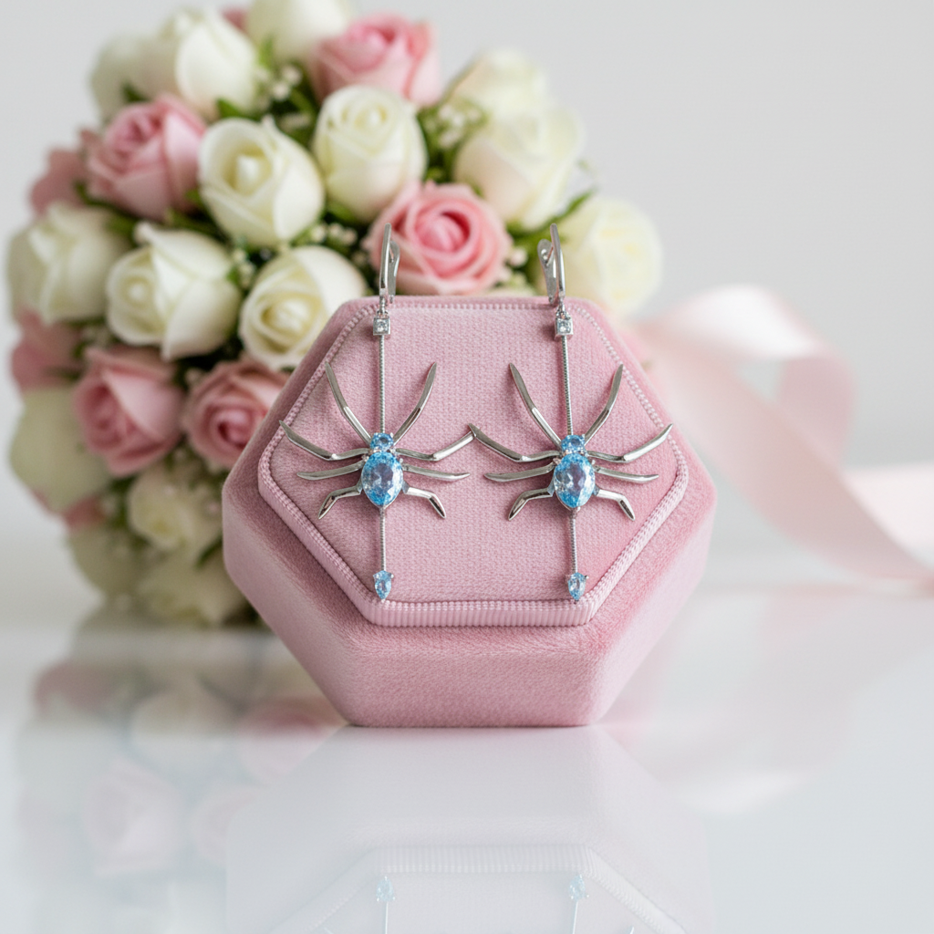 Sky Blue Topaz Spider Vintage Drop Earrings-Black Diamonds New York