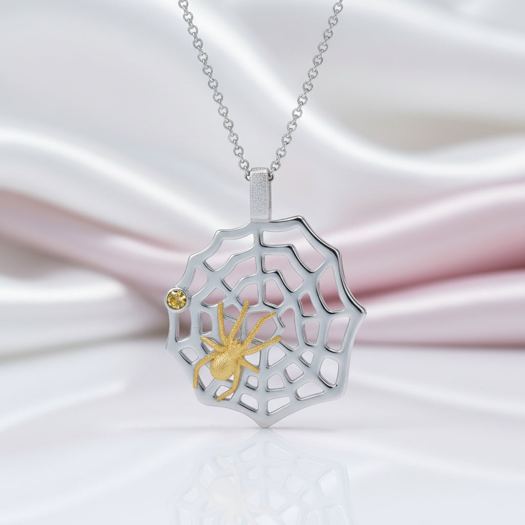 Hunting Spider & Web Necklace-Black Diamonds New York