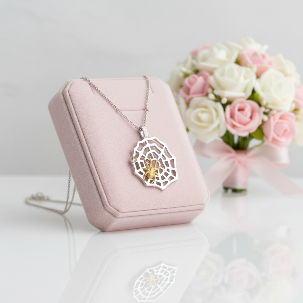Hunting Spider & Web Necklace-Black Diamonds New York