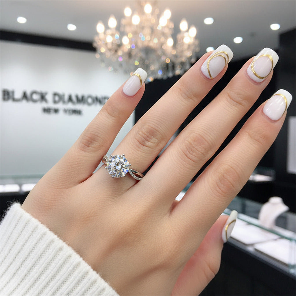 Dainty 6 Claw 3.0 Ct Brilliant Cut Diamond Twist Ring-Black Diamonds New York