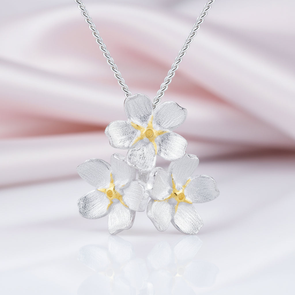 Elegant Forget-Me-Not Flower Necklace-Black Diamonds New York